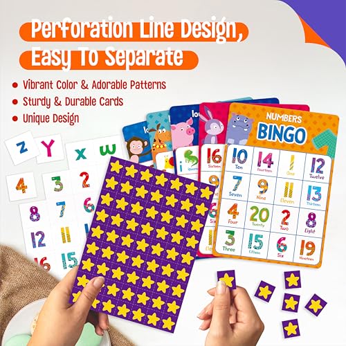SpriteGru Alphabet & Numbers Bingo Game, Upper/Lowercase Letters, 52 First Words & 20 Numbers Learning- ABC and 123 Bingo Board Game for Kids 4-8, Perfect for Classroom & at Home (Up to 25 Players) - style: Alphabet & Numbers Bingo Game
