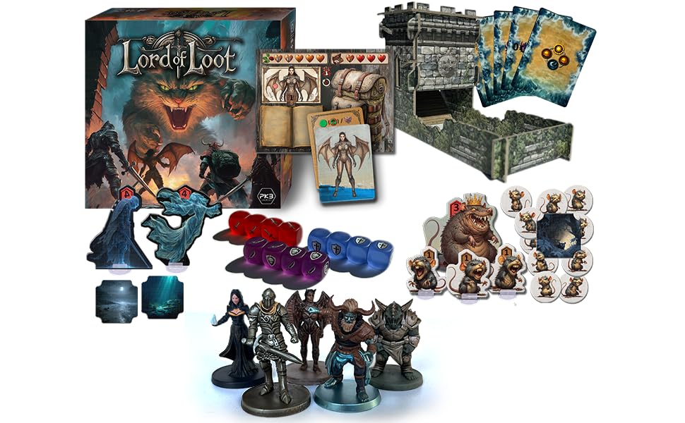 Lord of Loot Deluxe Cooperative Fantasy Board Game | Includes 5 hand-painted miniatures, dice tower, 2 extra bosses and frosted dice; 60-90 minute play, ages 14+.