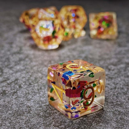 Sage’s Portal Cantrips DND Dice Set - Round Edge Resin 7-PC Polyhedral DND Dice Set for Dungeons and Dragons D&D RPG Tabletop TTRPG (Rainbow Sparks) - color: Rainbow Sparks