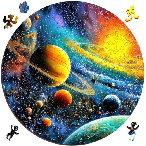MEATRN Wooden Puzzles Solar System 200 Pieces - Colorful Space Puzzle for Adults and Students, Educational Astronaut Theme, Perfect Birthday or Graduation Gift, 11.2x11.3 in - color: Space Solar System, size: Small