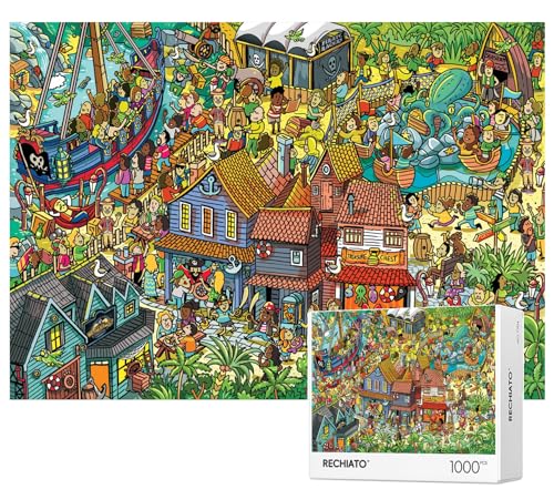 Jigsaw Puzzles for Adults, 1000 Pieces Pirate Park Puzzle, Cartoon Painting Challenging Puzzles for Family Activity Game Nights Gifts Fidget Stress Relief - color: Pirate Park