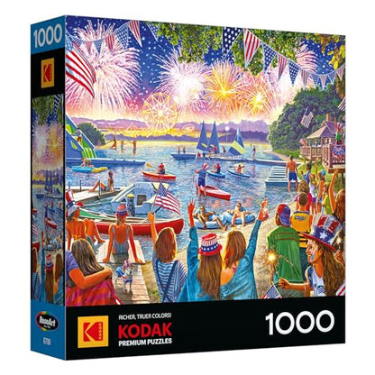 RoseArt Kodak Premium 4th of July Fireworks 1000 Piece Jigsaw Puzzle | 19.25" x 26.625" Finished Size, Sturdy Interlocking Pieces, Made in USA - style: Fireworks