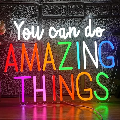 You Can Do Amazing Things Neon Sign Dimmable Positive Letter Neon Light Rainbow Color Light Up Sign for Bedroom Classroom Birthday Party Decor(16.54 * 12.6In) - style: You Can Do Amazing Things