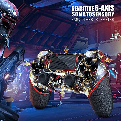 AceGamer Wireless Controller for PS4, Custom Design V2 Gamepad Joystick for PS4 with Non-Slip Grip of Both Sides and 3.5mm Audio Jack! Thumb Caps Included! (Gold Skull) - color: Gold Skull
