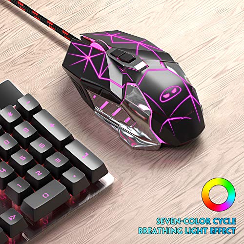 MageGee G10 Gaming Mouse Wired, 7 Colors Breathing LED Backlit Gaming Mouse, 6 Adjustable Speeds, Ergonomic Optical Computer Mouse with 7 Buttons for Windows PC Gamers - color: black