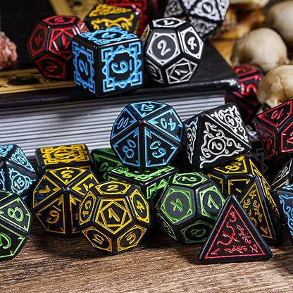 5 Sets DND Dice Druid Polyhedral Dice Set (35pcs) with 1 Large Leather Bag, D&D Die Set for RPG Table Games (5Sets/35Pcs Druid Die) - color: 5sets/35pcs Druid Dice