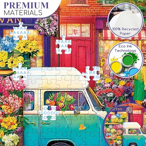 300 Piece Puzzles for Adults,Nature Flower Shop Puzzle for Adults Kids Seniors,Large Piece Fun Puzzle for Kids Ages 8-10 10-12,Challenging Truck Floral Dog Puzzles Perfect for Game Nights,20.5x15 in - style: Flower Shop