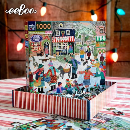 eeBoo Christmas in The Square 1000 Piece Square Jigsaw Puzzle, 23" x 23" | Double coated, sturdy & dust free pieces with a satisfying snap. Includes full color reference insert. Vibrant, original art - style: Christmas in the Square