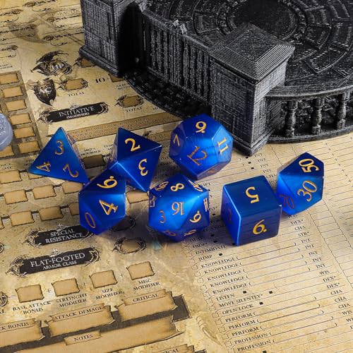 LUCKY-M Cat Eye DND Sets, Blue Gemstone Dice for Dungeons and Dragons, D&D Accessories RPG Dice MTG Tabletop Games Gift for Men (CE-Blue) - color: Ce-blue
