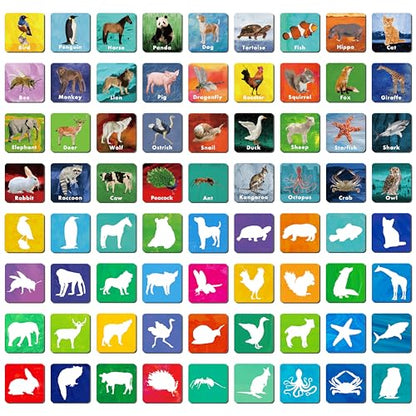 Hebayy 108 PCS Memory Matching Game, 72 Animal Cards & 36 Shadow Cards Matching Cards 36 Pairs Real Animal for Toddlers, Preschool, Kids 4 5 6 Years Old (2” x 2”) - style: Real Animals-C（108 Pieces Upgrade）