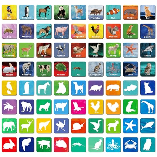 Hebayy 108 PCS Memory Matching Game, 72 Animal Cards & 36 Shadow Cards Matching Cards 36 Pairs Real Animal for Toddlers, Preschool, Kids 4 5 6 Years Old (2” x 2”) - style: Real Animals-C（108 Pieces Upgrade）