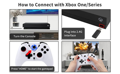Wireless Game Controller with LED Lighting Compatible with Xbox One S/X, Xbox Series S/X Gaming Gamepad, Remote Joypad with 2.4G Wireless Adapter, Rechargeable Battery - color: White
