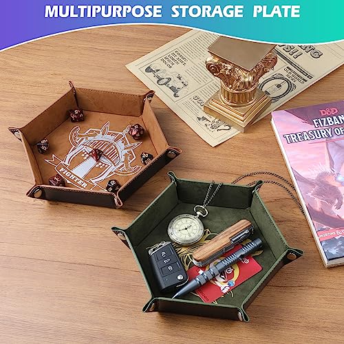 Grajar 6 Pcs DND Dice Tray with Characters Pattern for RPG D&D Table Games - Folding PU Leather and Velvet Rolling Holder Storage Box - color: Character Series 2