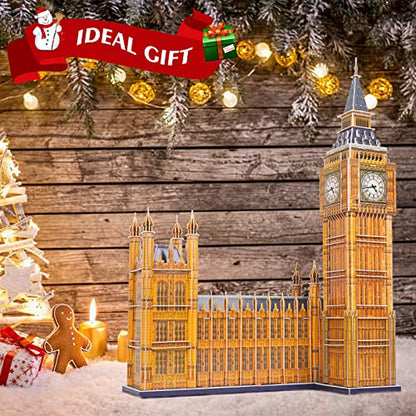 3D Puzzles for Adults & Kids, London Big Ben City Architecture Building Model Kit, 3-D Puzzle DIY Craft Kits STEM Educational Family Assembly Toys Gifts for Boys Girls 10-12-14 Home Decor, 190 Pieces - style: Big Ben