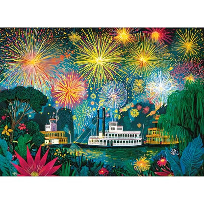 300 Piece Puzzle for Adults, Fireworks Celebration Jigsaw Puzzles, Blossoming Florals and Boats 300 Piece Adult Puzzle with Letters on Back Premium Cardboard Puzzle, Gift for Family, 20.5×15 in - style: Summer Night Fireworks