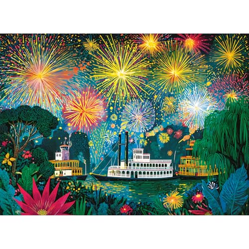 300 Piece Puzzle for Adults, Fireworks Celebration Jigsaw Puzzles, Blossoming Florals and Boats 300 Piece Adult Puzzle with Letters on Back Premium Cardboard Puzzle, Gift for Family, 20.5×15 in - style: Summer Night Fireworks