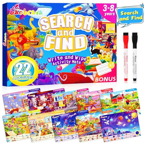 Baobrava Search and Find Game Books, Flash Cards, Preschool Learning Activities for Kids Age 3-8, Travel Games Toys for Road Trip Car Airplane, Educational Seek Activity Birthday Gifts for Boys Girls - style: Search and Find Book Game