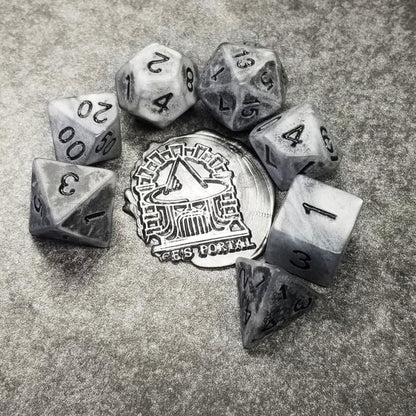 Sage’s Portal Stones DND Dice Set Acrylic Opaque 7-PC Polyhedral DND Dice Set for Dungeons and Dragons D&D Sage’s Cantrips RPG Tabletop TTRPG (Ancient Silver Stone) - color: Ancient Silver Stone