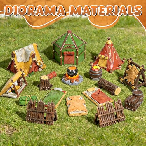 Warmtree 17 Pcs Miniature Terrain Camp Terrain Building Tabletop Wargames | 3D Printing Tabletop Miniatures Terrain, Model Kit for Scene Battle Grid Mat Accessory Diorama Supplies