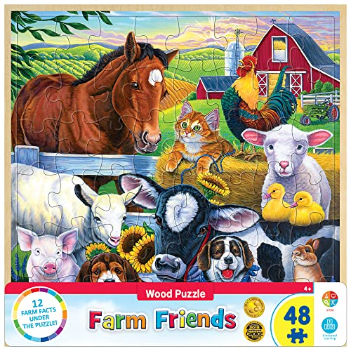 Masterpieces 48 Piece Fun Facts Jigsaw Puzzle for Kids - Farm Friends Wood Puzzle - 12"x12" - style: Farm Friends