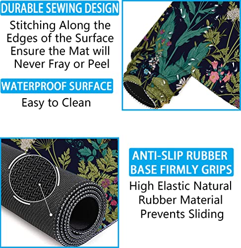 Large Mouse Pad with Wrist Rest, 4-in-1 Wrist Rest for Keyboard and Mouse | Non-Slip Waterproof Desk Mat Set, 35.4"x15.7" Desk Mat+Keyboard Wrist Rest+Mouse Wrist Support+Cup Coaster for Home Office - color: 4Pcs-Weeds