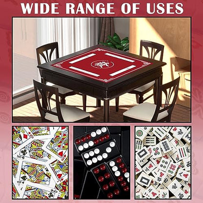 Mahjong Mat, 31.5 in x 31.5 in Mahjong Table Mat for Tile Game, Anti Slip and Noise Reduction Table Cover for Poker Card Board and Dominoes(Red) - color: B-red