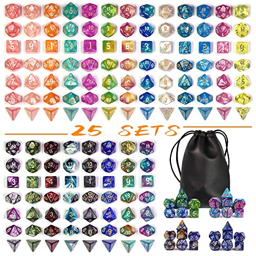 DND Dice Sets, 175Pcs Polyhedral D&D Dice with 4 Leather Bags for D&D Role-Playing Games, RPG Table Games(25Sets) - color: 25sets/175pcs