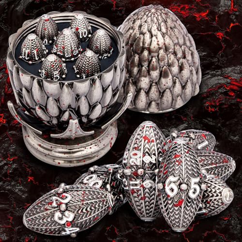 ARUOHHA DND Metal Dice Blood Splatter Dragon Egg Dice with Rotating Dragon Egg Shell, Role Playing Game RPG Polyhedral D and D Dice Set D20 D12 D10 D8 D6 D4 - color: Blood Splatter
