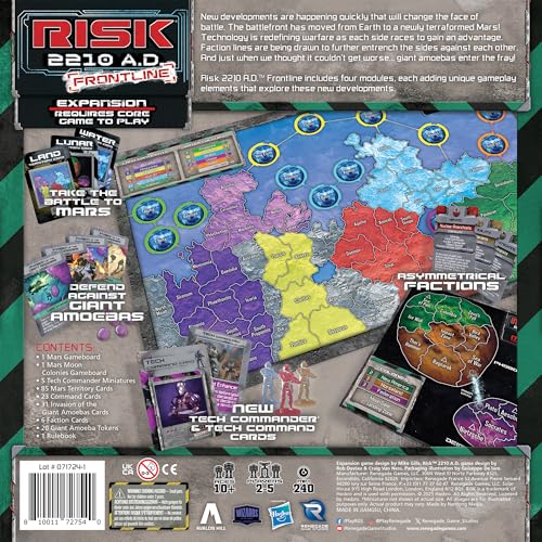 Renegade Game Studios Risk 2210 A.D. Frontline Expansion - Mars Strategy | Tournament modules for 2-5 players with asymmetric factions, moon colonies game board, and giant amoeba invasion mechanics