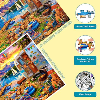 Lakeside Camping Day 1000 Piece Puzzles for Adults | Mountain Lake Camping Puzzles for Adults 1000 Pieces, Impossible Hard Fun Challenging Lakeside Camping Puzzles for Adults - color: Camping Day
