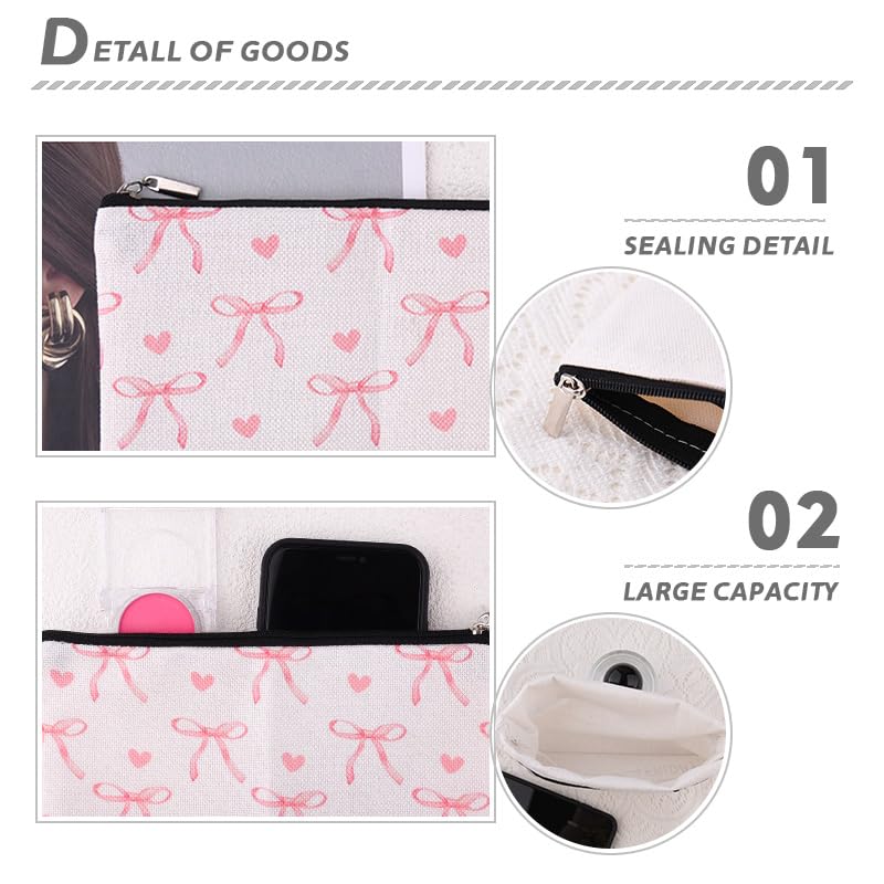 Coquette Preppy Aesthetic Makeup Bag Pink Bow Heart Travel Cosmetic Bag for Women Girl Coquette Pencil Pouch Cute Travel Skincare Bags Organizer Trendy Preppy Stuff Christmas Birthday Gifts - color: Bow Heart
