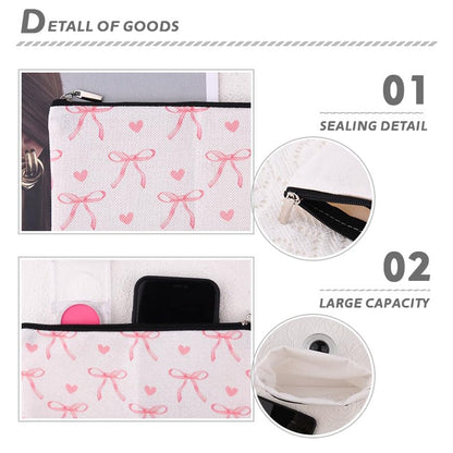 Coquette Preppy Aesthetic Makeup Bag Pink Bow Heart Travel Cosmetic Bag for Women Girl Coquette Pencil Pouch Cute Travel Skincare Bags Organizer Trendy Preppy Stuff Christmas Birthday Gifts - color: Bow Heart
