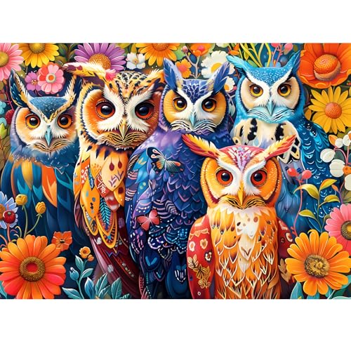 300 Pieces Puzzle for Adults | Colorful Owls Large Piece Puzzle | Recycled Cardboard Jigsaw Puzzles 300 Pieces | Challenging Game Home Decor Birthday Party Gift Toy for Adults Kids Seniors 20.5*15 in - style: Colorful Owls
