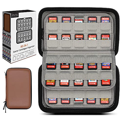 sisma 80 Switch Game Case - Compatible with Nintendo Switch & PS Vita, Hard Shell Game Cartridges Holder Storage Case Travel Carrying Bag for Games & SD Cards, Brown - color: Brown