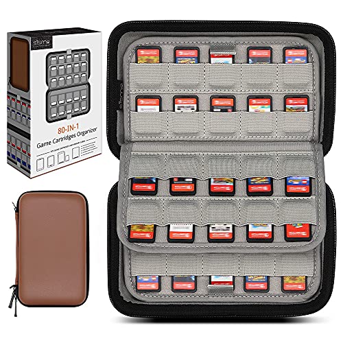 sisma 80 Switch Game Case - Compatible with Nintendo Switch & PS Vita, Hard Shell Game Cartridges Holder Storage Case Travel Carrying Bag for Games & SD Cards, Brown - color: Brown