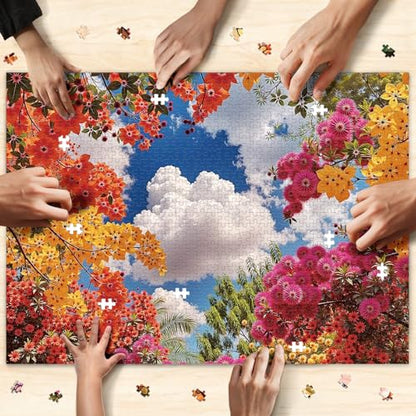 1000 Piece Jigsaw Puzzle for Adults, Tree Canopy Puzzle | Blooming Tree Canopy with Blue Sky and Sunlit Leaves, Relaxing Nature Art, 26.65 x 19.25 in - color: Floral Skyview