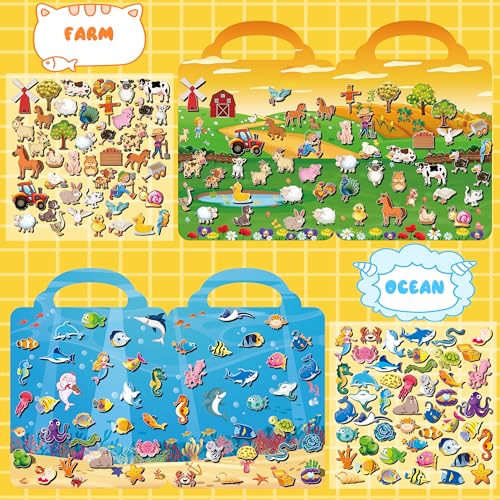 Kalysky 6Set Puffy Sticker Books for Kids 2-4, 3D Reusable Stickers Books for Toddlers 1-3 2-4,Farm+Animal+Dinosaurs+Ocean World+Space+Vehicle - color: 6 Set - Farm/Animal/Dinosaurs/Ocean/Space/Vehicle