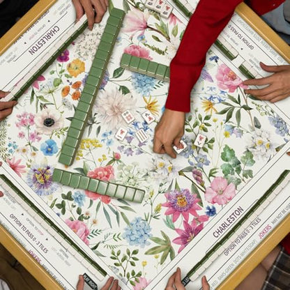 Tegeme Large Mahjong Mat 31.5 x 31.5 Inch Chinoiserie Flower Mahjong Mat | Anti Slip Game Rug for American Mah Jong Game Table Card Board Tile - size: 31.5" X 31.5", style: Floral