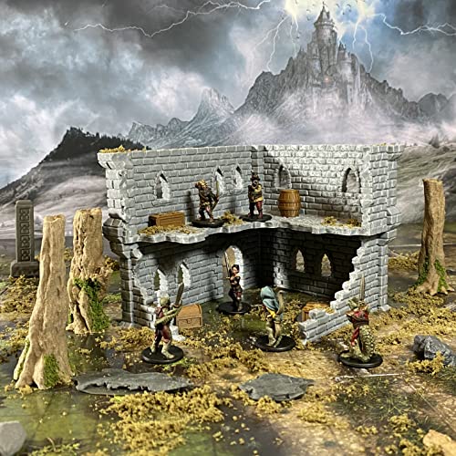 Building Ruins Set 2B Terrain for Tabletop Role Playing Games 28mm Scale with Ground Floor, First Floor, Crates, Barrels and Chests