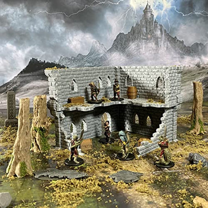 Building Ruins Set 2B Terrain for Tabletop Role Playing Games 28mm Scale with Ground Floor, First Floor, Crates, Barrels and Chests