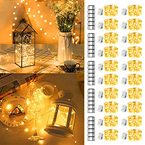 MUMUXI 20 Pack 7.2ft Fairy Lights Battery Operated String Lights, Mini LED Battery Powered Twinkle LEDs, Waterproof Copper Wire Firefly Lights for Mason Jars, Warm White - color: Warm White, size: 7.2 Ft-20 Pack-20 LED
