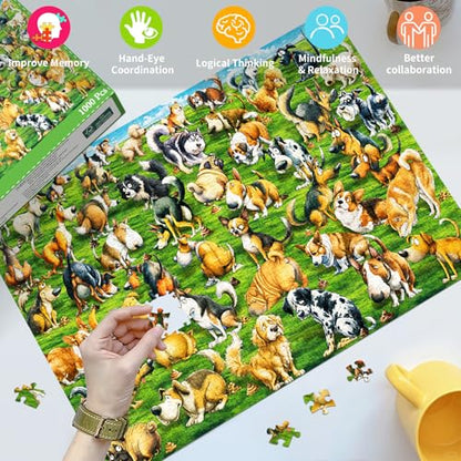 HUADADA 1000 Piece Puzzle for Adults -Fun Dog Puzzles 1000 Pieces, Anti-Glare Matte Print, 70x50cm, Family Jigsaws Puzzles Game - color: Fun Dog