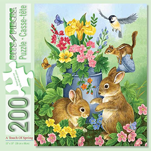 Bits and Pieces 200 Piece Puzzles for Adults, A Touch of Spring - 200 Extra Large Pieces 15" x 19" Jigsaw Puzzles - Bunnies Rabbits Floral Easter - Random Die Cut Pieces No 2 are Alike - size: 200 Piece Puzzle