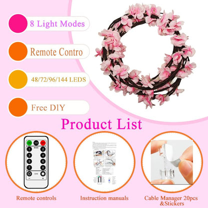 47 Inch Cherry Blossom Tree Light with Remote, 48 LED Cherry Blossom Branch Lights for Wall, 8 Lighting Modes&Timer, Flexible DIY Indoor Decoration for Home, Christmas, Wedding, Party (48LED-47inch) - size: 48LED-47inch