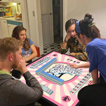 Mahjong Mat, Mahjong Table Mat for Tile Game, 31.5 in x 31.5 in Anti Slip and Noise Reduction Table Cover for Poker Card Board and Dominoes(Grey Pink) - color: A-grey Pink