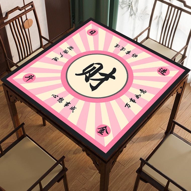 Mahjong Mat, Mahjong Table Mat for Tile Game, 31.5 in x 31.5 in Anti Slip and Noise Reduction Table Cover for Poker Card Board and Dominoes(Grey Pink) - color: A-grey Pink
