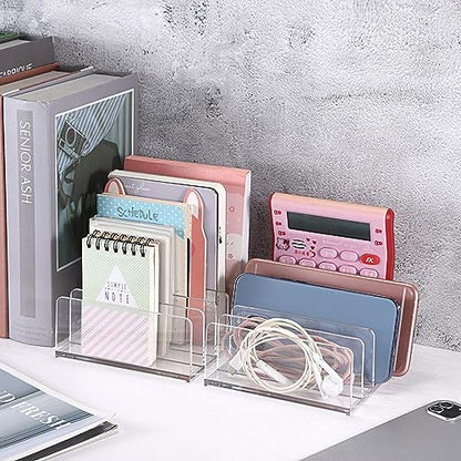 Hipiwe 2-Pack Acrylic File Organizer for Sorting Mail - 5 Slots Letter Sorter Clear Desktop Bill Divider Holder for Paper Envelope Document Book Cash Money Eyeshadow Makeup Palette