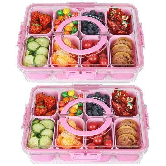 shopwithgreen Snackle Box Charcuterie Container, Divided Serving Tray with Lid and Handle for Party, Veggies, Fruits, Nuts, Food Tray Platter Snack Box Container for Entertaining, Picnic, Pink, 2pcs - color: Pink, size: 8 Compartments-2pcs
