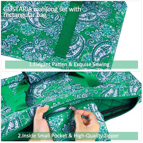 American Mahjong Tile Set, 166 White Tiles Mahjong Set, 4 Transparent All-in-One Rack/Pushers, Travel Game Set with Green Printed Carrying Bag - color: Green