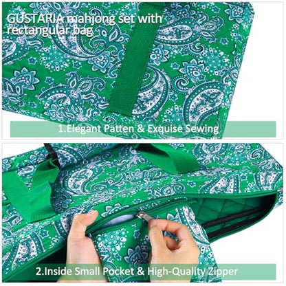 American Mahjong Tile Set, 166 White Tiles Mahjong Set, 4 Transparent All-in-One Rack/Pushers, Travel Game Set with Green Printed Carrying Bag - color: Green